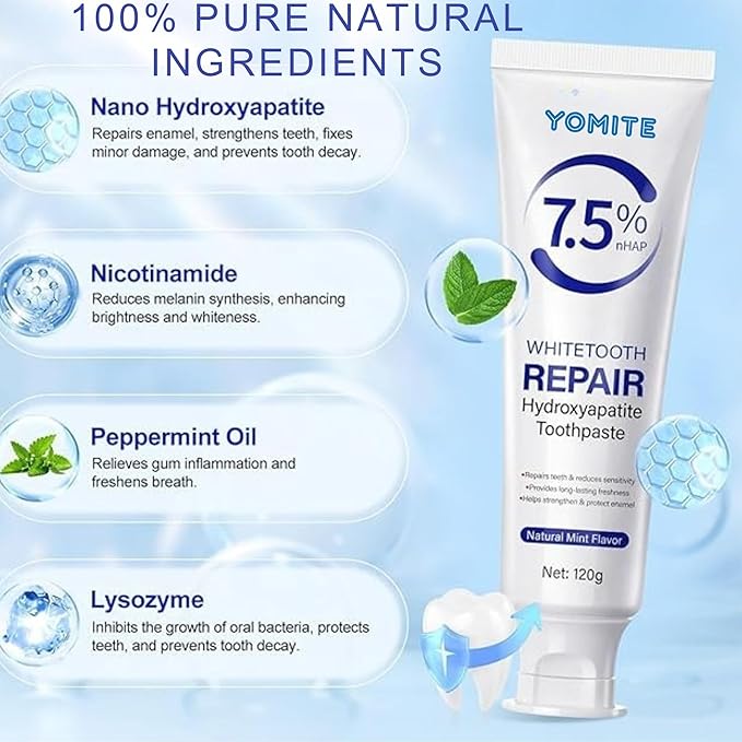 Hydroxyapatite Toothpaste for Whitening & Sensitive Teeth – 2 PCS Nano Hydroxyapatite Toothpaste for Daily Enamel Care