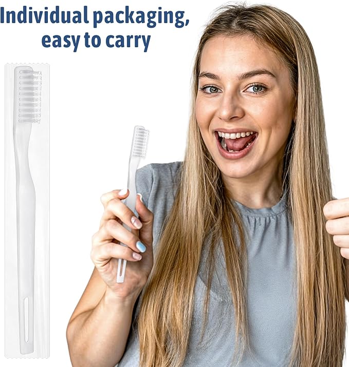 200 Pcs Disposable Toothbrush Individually Wrapped Travel Manual Tooth Brush Set Soft Bristle Bulk Toothbrush for Adults Oral Hygiene Dental Care Camping Guestroom Hotel (White)