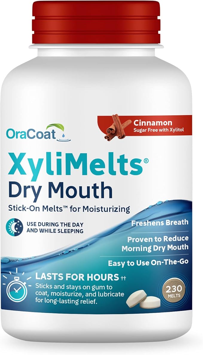 Oracoat XyliMelts for Dry Mouth Night Time or Day - Moisturizing Dry Mouth Adhering Discs, Sugar Free with Xylitol, 230 Count, Cinnamon, 8-Hour Relief