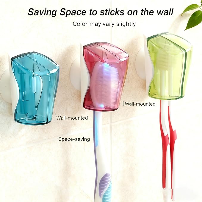 6 PCS Travel Toothbrush Head Covers Caps, Tooth Brush Protector Cap Brush Pod Case Portable Plastic Clip Wall Mounted Hanging Rack Organizer for Bathroom Travel