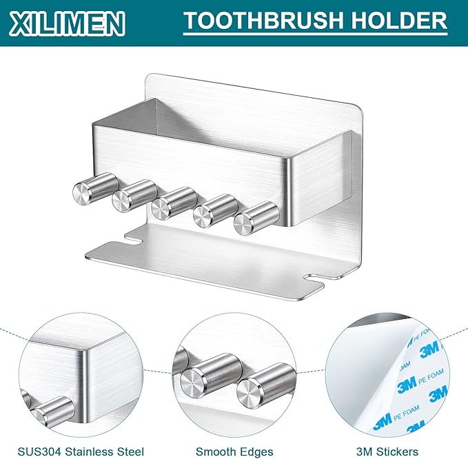 Toothbrush Holders, Toothbrush Head Holder Wall Mounted, Electric Toothpaste Holder for Bathroom, Shower Tooth Brushing Holder Storage, Stainless Steel Brushed Nickel Tooth Brush Holder Organizer