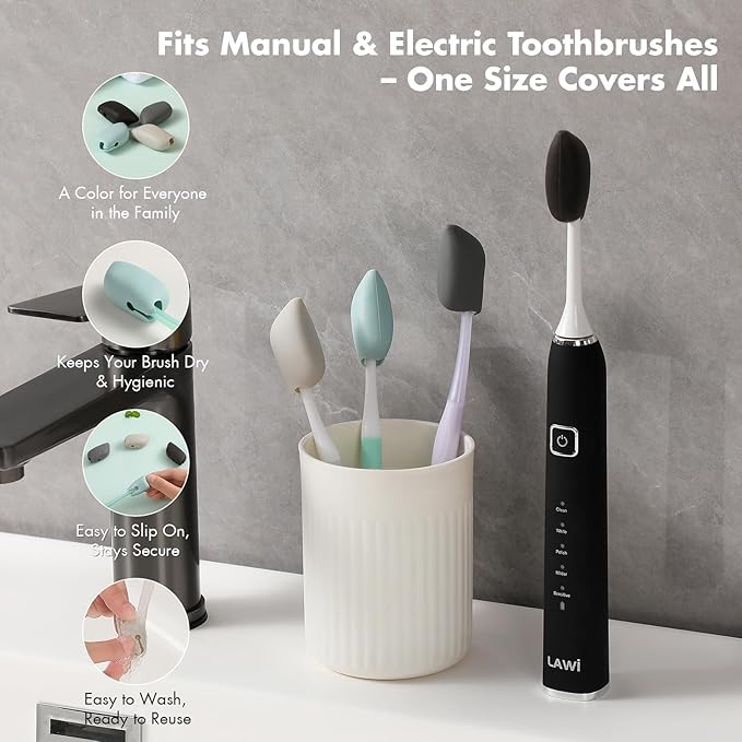 Muslish Silicone Toothbrush Covers, 4 Pack Tooth Brush Cover Cap for Electric & Manual Toothbrush Heads, Portable Toothbrush Protector for Travel, Home (Gray)