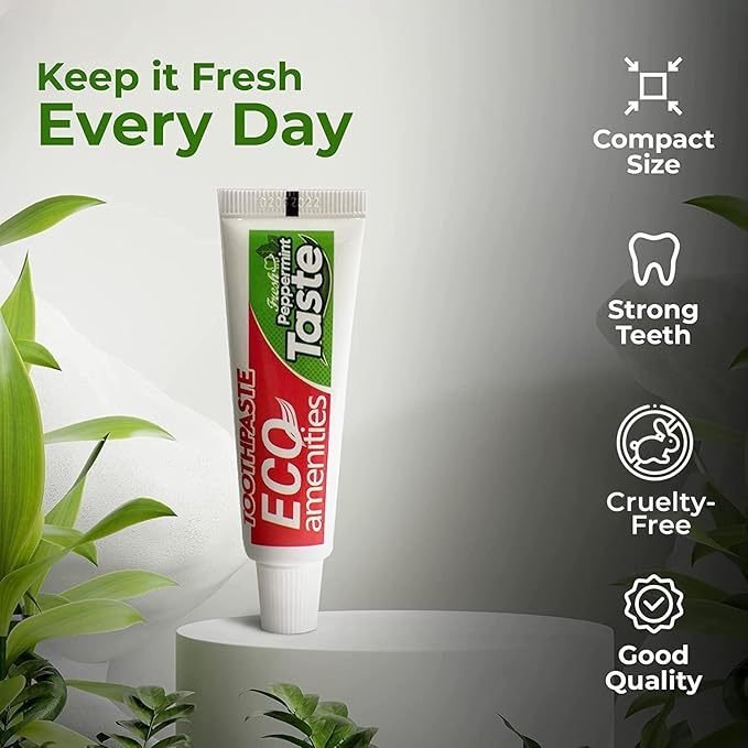 ECO amenities Bulk Toothpaste Tubes - Compact Convenience & Toiletries Travel Kit - Travel Toothpaste Bulk for Hygiene Kit Supplies - Peppermint Flavor for Fresh Breath - 0.21 Oz - Pack of 300