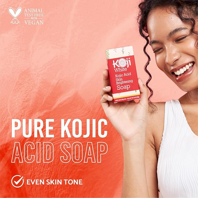 Koji White Pure Kojic Acid Soap | Glycerin Soap Bar for Gentle Skin Brightening and Exfoliation with Tea Tree, Coconut Oil, Hyaluronic Acid & Vitamin C, Vegan, 2.82 oz