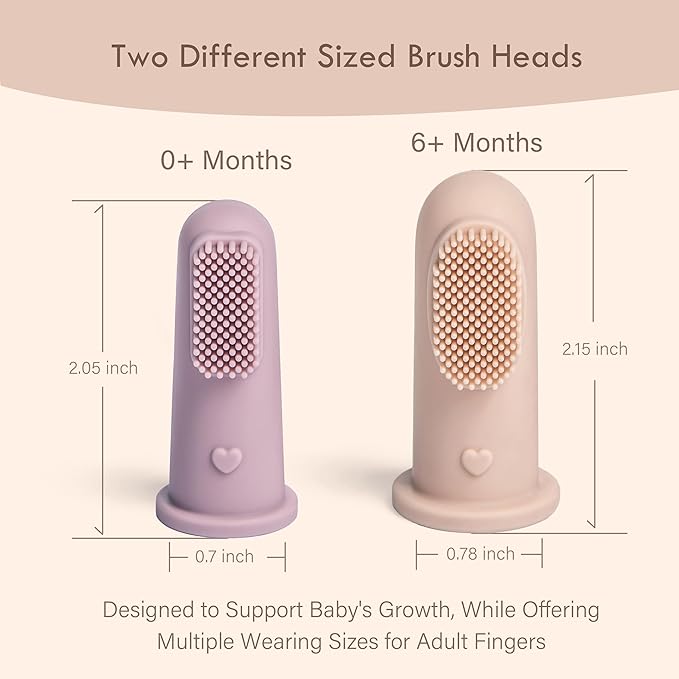 Moonkie Baby Toothbrush Finger Toothbrush Oral Cleaner Kit for 3 Months +, 4 Pcs Small (Sand/Warm Taupe)/Large (Blue/Mint)