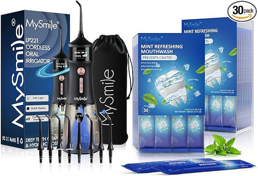 MySmile LP221 UVC Sterilizable Cordless Water Flossers Mouthwash Alcohol Free, Fresh Mint, 60 Uses