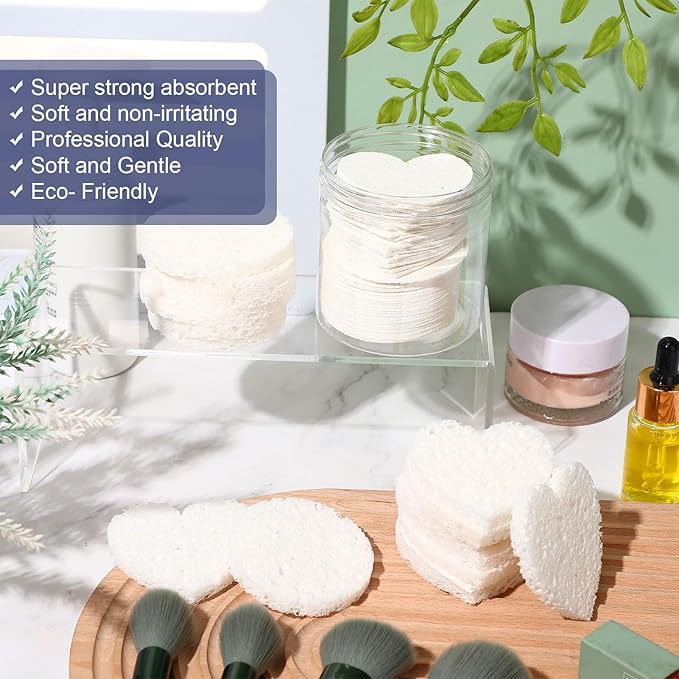 Loopeer 96 Pcs Compressed Facial Sponges with Container Disposable Face Sponge Pads for Washing Face Cleansing Exfoliating Esthetician Makeup Removal(White)