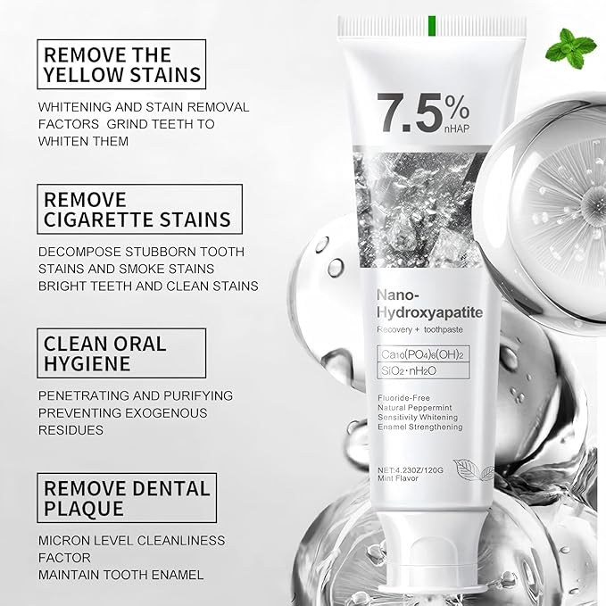 Hydroxyapatite Toothpaste 3-Pack, 7.5% HAp, Fluoride-Free, Enamel Repair & Whitening, Mint