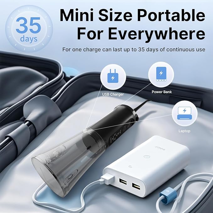 TUREWELL Water Dental Flosser for Teeth/Braces, 310 ML Portable Cordless Oral Irrigator with 5 Modes, IPX7 Waterproof Electric Water Flossing with 4 Replacement Jet Tips for Travel and Home, Black