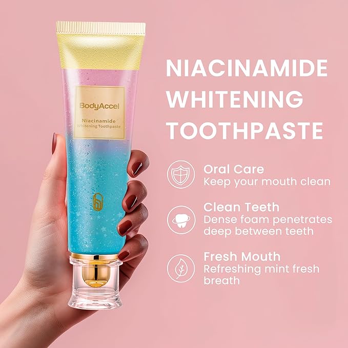 BodyAccel Niacinamide Whitening Toothpaste, Brightens and Whitens Teeth, Stain Removal Natural Gentle, Fresh Breath