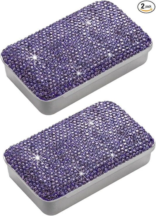 2pcs Dental Floss Holder Travel Bling Gum Container Small Metal Tin Box Case for Q-tip,Cotton Swab（Purple