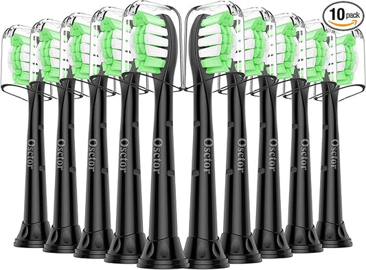 Osctor Fit for Sonicare Replacement Heads, Toothbrush Replacement Brush Heads Compatible with Philips Sonicare Click on Electric Toothbrush, 10 Pack, Black