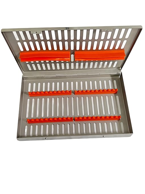 ArtLab-Dental Instrument Sterilization Cassette Rack Box (for 20 Pieces) for Dental Instruments Organizer and Dental Hygiene Sterilization Cassettes Rack Box (20 Slot -Orange)