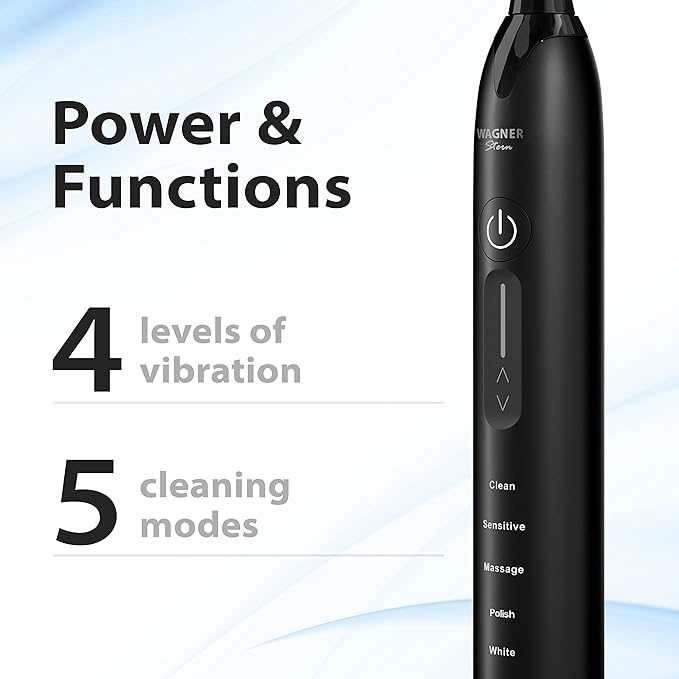 Wagner Stern Ultrasonic Electric Toothbrush - 5 Modes, Pressure Sensor, 8 Brush Heads & Travel Case