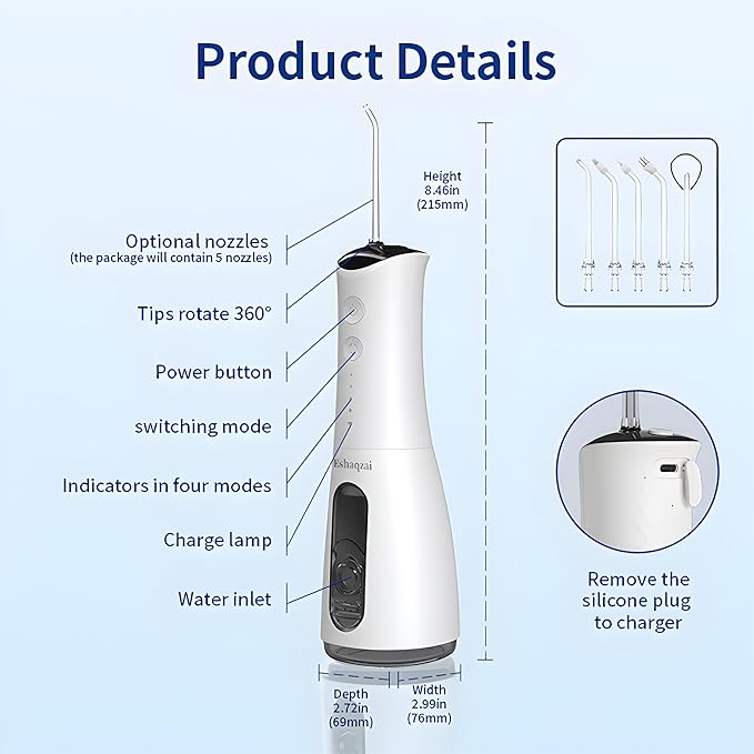 Water Flosser for Adults – Cordless, Waterproof Dental Flosser for Teeth & Gums, Rechargeable Oral Irrigator with 300ml/10oz Water Tank for Plaque Removal & Gum Care