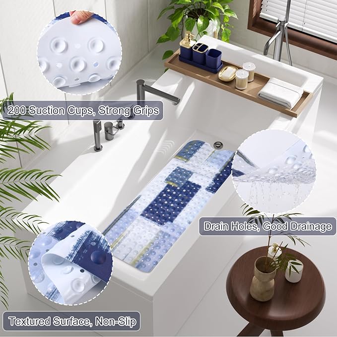 Bathroom Accessories Set - 26PCS Navy Blue Bathroom Set, Bathroom Accessory Set with Shower Curtain and Rugs and Bathtub Mats for Home