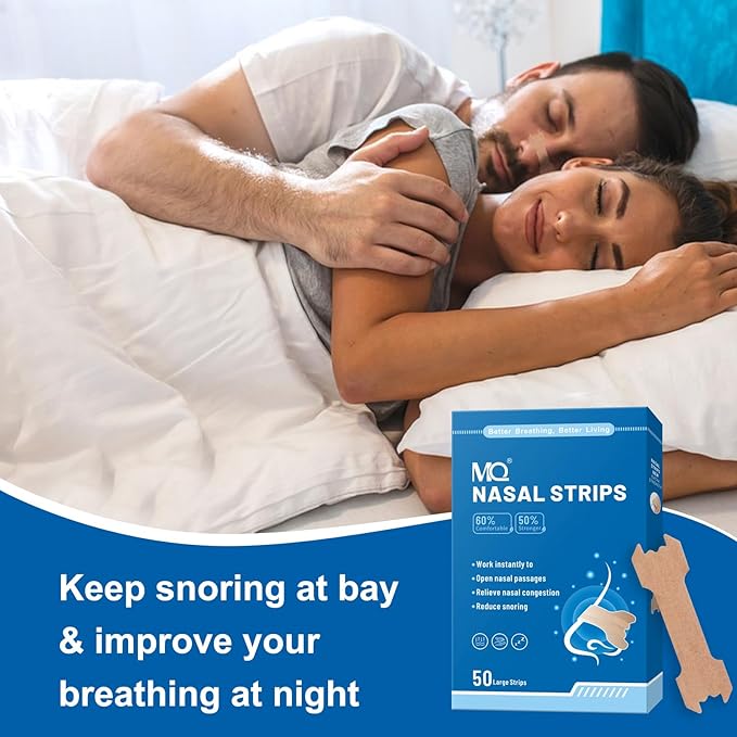 MQ 100ct Upgraded Nasal Strips for Snoring Nose Strips for Breathing Extra Strength Snore Strips to Open Nasal Passages, Relieve Nasal Congestion