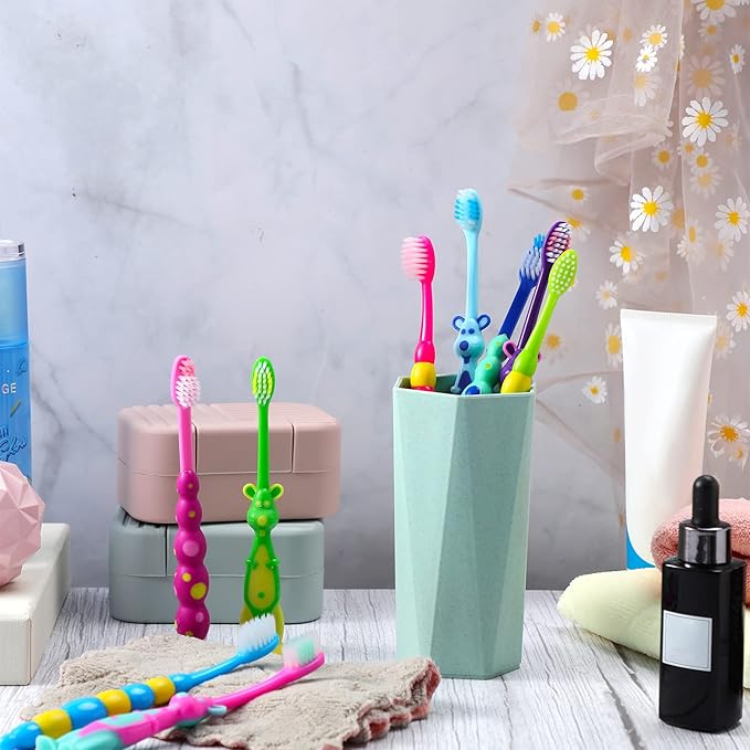 12-Piece Toddler Toothbrush Pack - Kids Toothbrushes with Covers, Suction Cup, Soft Bristles, Animal Design for Sensitive Teeth