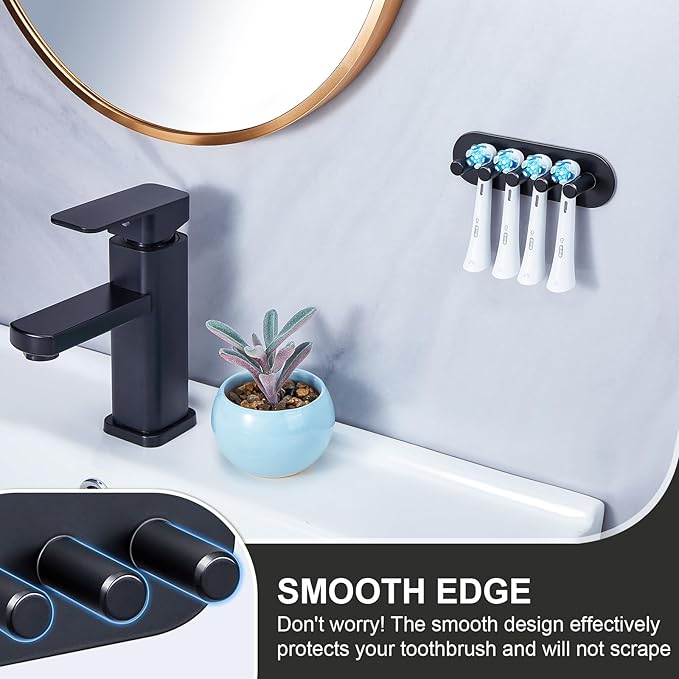 Electric Toothbrush Head Holder, Toothbrush Holders Wall Mounted, Adhesive Tooth Brush Head Holder Organiser, Electric Toothbrushs Holder, Shower Tooth Brushing Holder (Black, Large)