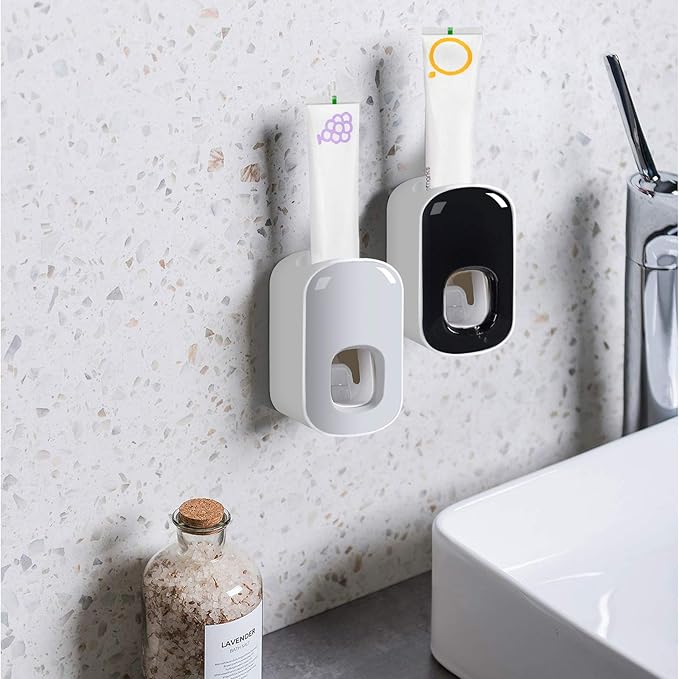 Toothpaste Dispenser,Automatic Toothpaste Squeezer Fit for Kids and Adults,Hands Free Wall Mounted Toothpaste Holder With Self-stick Sticker,Punch-Free Toothpaste Squeezer For Famliy Bathroom(Black)