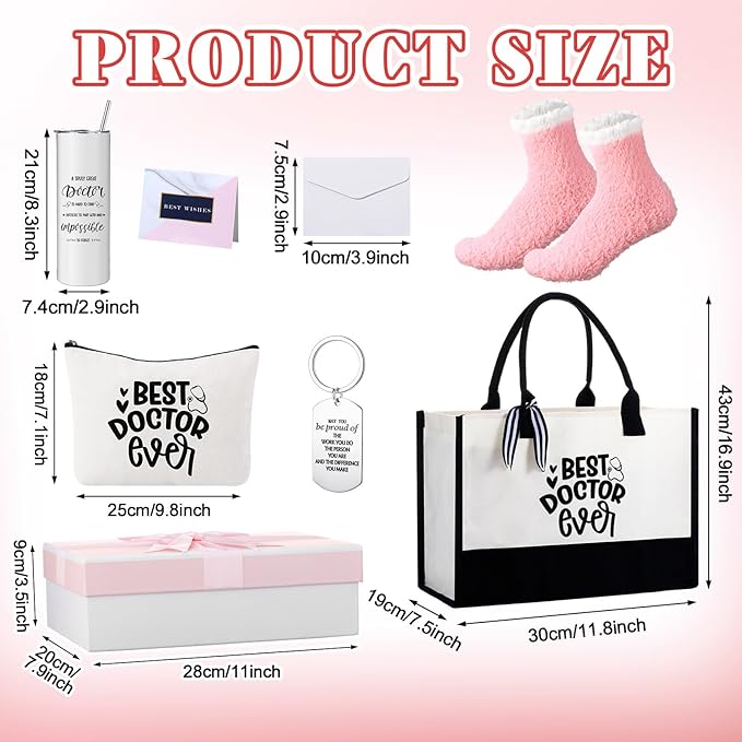 Geiserailie 8 Pcs Christmas Doctor Gifts for Women Including Large Tote Bag Cosmetic Bags Tumbler Cup Plush Socks Metal Keychain Card and Envelope for Doctor Thank You Gifts