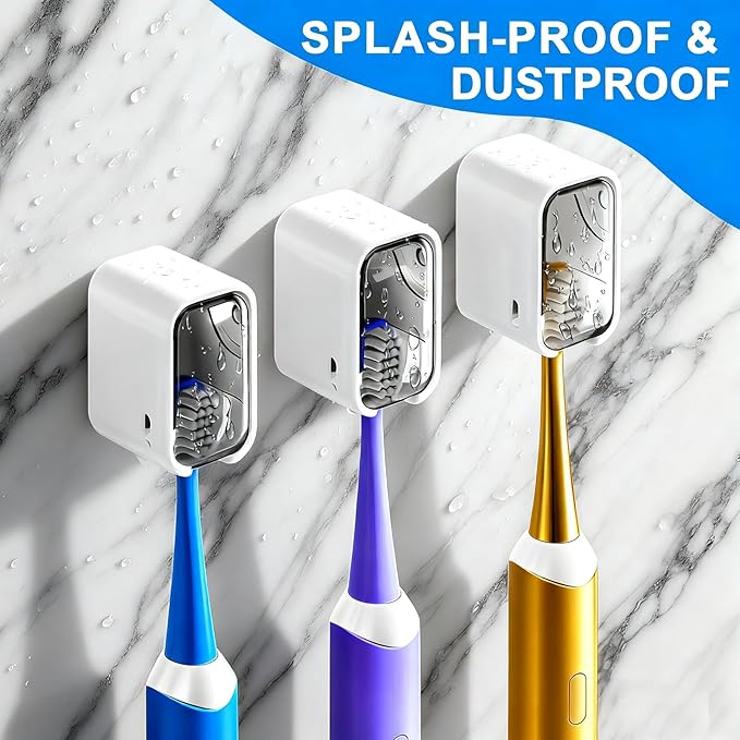 3 Pack Toothbrush Holders for Bathroom - Wall Mounted with Cover Single Slot Space-Saving Tooth Brush Holder Dispenser Storage Organizer for Shower, Family & Travel (Grey - 3 pcs)