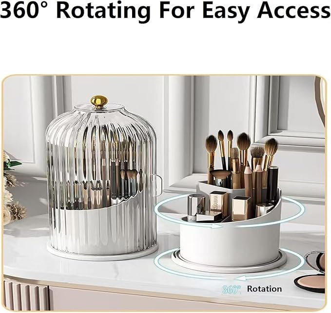 Concealed Toothbrush Holder, Makeup Brush Holder Organizer With Lid,360 Rotating Clear Dustproof Waterproof 3 Slots Bathroom Countertop Organizer,For Container Toothpaste And Toothbrush Holder (White)