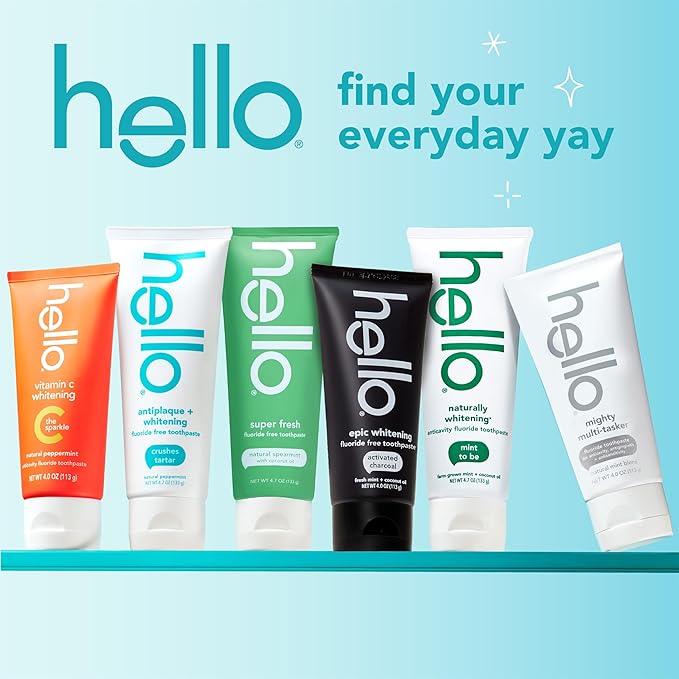 hello Vitamin C Whitening Toothpaste with Fluoride, Whitening SLS Free Toothpaste Pack, Up to 2 Shades Whiter Teeth, No Peroxide, Safe for Everyday Use, Natural Peppermint, 2 Pack, 4.0 Oz Tubes