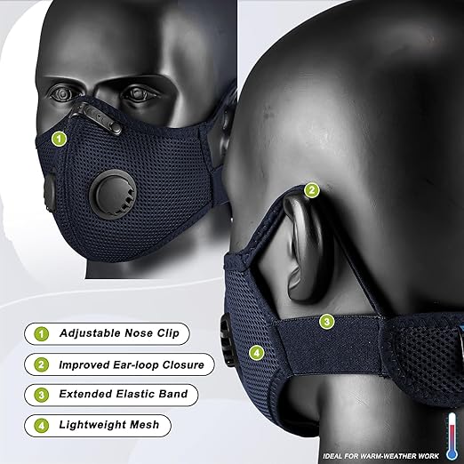 BASE CAMP Upgrade M Plus Dust Mask, Reusable Respirator Mask for Woodworking, Face Protection with 99.9% Effective Carbon Filters for Construction, Landscaping, Sanding, Painting, Pollution