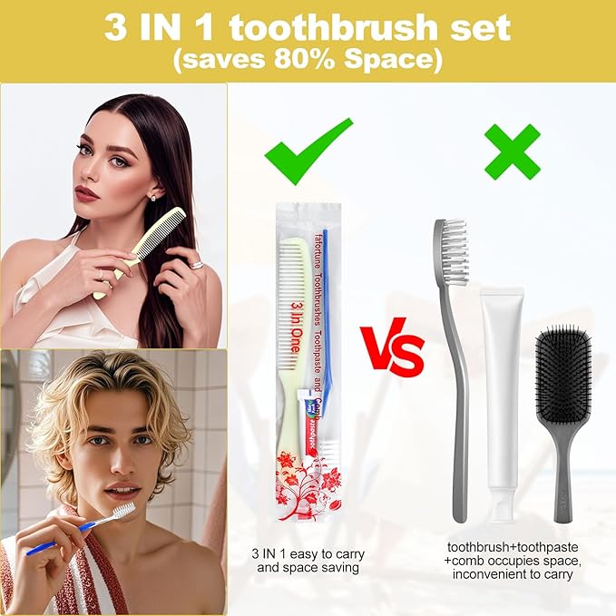 100 Pack Disposable Toothbrushes with Toothpaste and Comb for Homeless Individually Wrapped-Suitable for Hotel,Air Bnb,Shelter/Homeless/Nursing Home/Charity 1