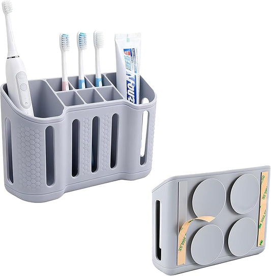 Toothbrush Holders for Bathrooms, Electric Toothbrush, Shaver and Toothpaste Holder, 6 Small Slots &2 Large Slots, Bathroom Organizer and Storage, Bathroom Accessories (Gray)