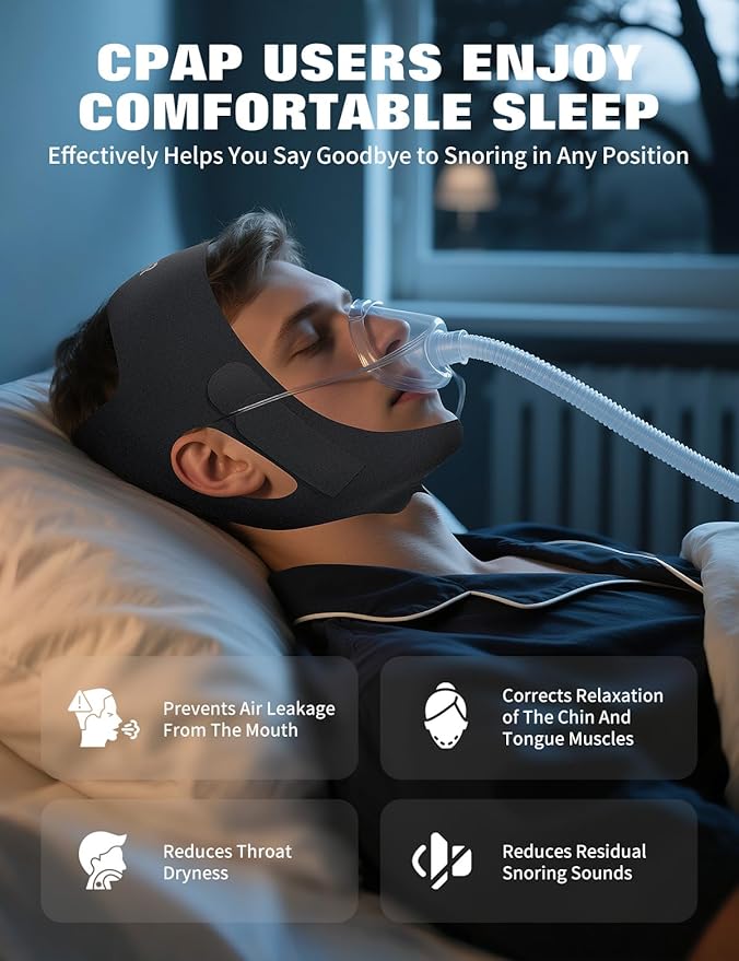 Chin Strap for Sleeping,Anti Snore Chin Strap for CPAP Users,Anti Snoring Devices Breathable and Reusable for Men and Women,Simple and Effective Snoring Solution