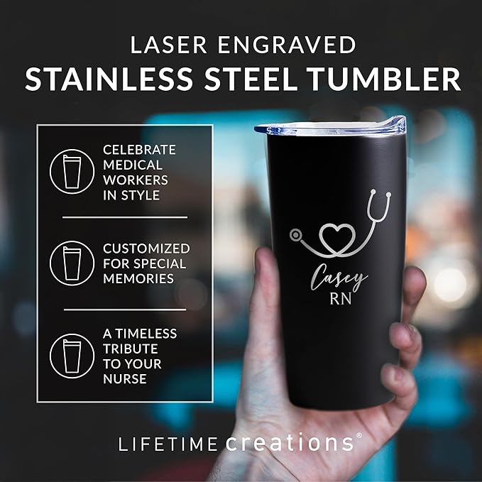 Lifetime Creations Engraved Personalized Nurse Stainless Steel Tumbler with Lid 20 oz (White) - Custom Nurse Gift, Doctor, Healthcare Worker, RN Coffee Travel Mug