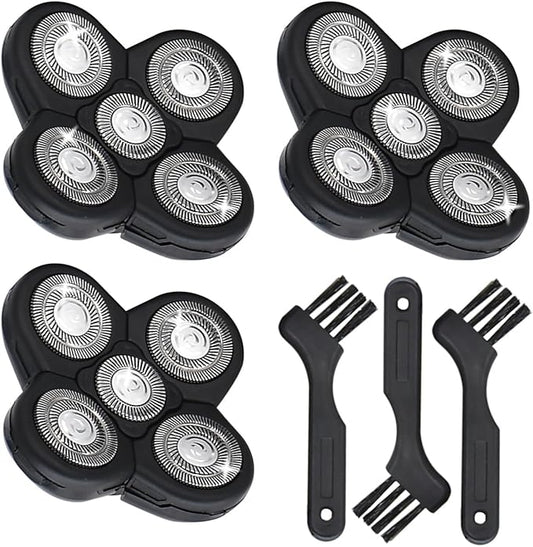 Replacement Shaver Heads Compatible with Freebird Shaver, 5 Blades Refills for Bald Men, Electric Razor Replacement Heads for Freedom Grooming with 3 Cleaning Brush