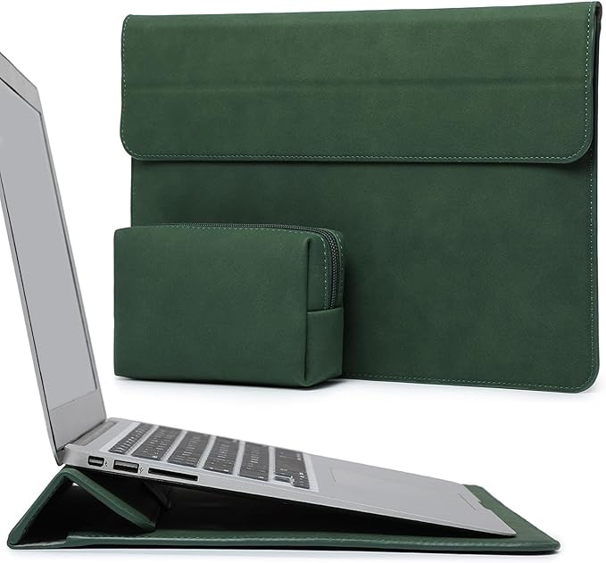 HYZUO 13 Inch Laptop Sleeve Case with Stand for 2025-2018 MacBook Air 13 M4 M3 M2 M1, 2025-2016 MacBook Pro 13 M2 M1, 13" iPad Pro/Air, Surface Pro 11/10/9, XPS 13, with Pouch, Midnight Green
