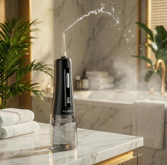Cordless Water Flosser for Teeth – 300mL Large Tank, 9 Pressure Levels, LED Display, USB-C Rechargeable, IPX7 Waterproof Dental Oral Irrigator for Home & Travel (Black)
