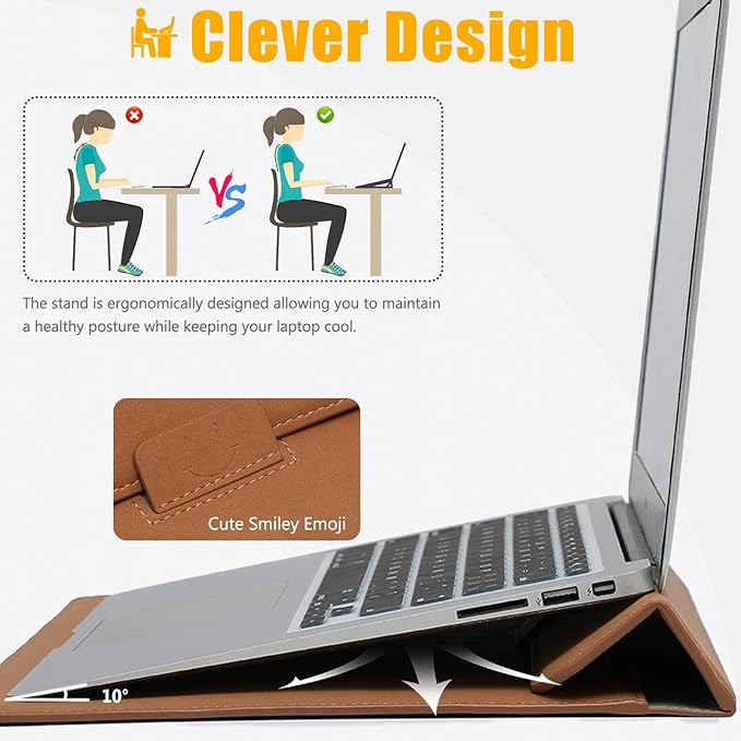 HYZUO 13.3-14 Inch Laptop Sleeve Case with Stand Feature for MacBook Pro 14 M5/M4/M3/M2/M1 2026-2021, MacBook Pro/Air 13.3, 13" 13.5" 13.8" Surface Laptop, HP Spectre X360 13/14, Brown
