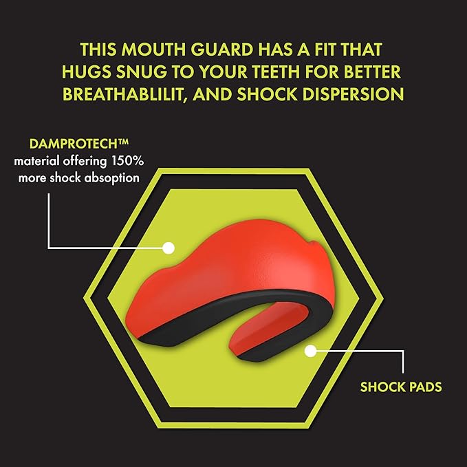 DAMAGE CONTROL Extreme Impact Mouth Guard – Sports Mouthguard for Boxing, MMA, BJJ, Hockey, Rugby, Lacrosse, & More – Mouthpiece for Teeth & Jaw Protection, for Youth & Adults (Youth, Red)