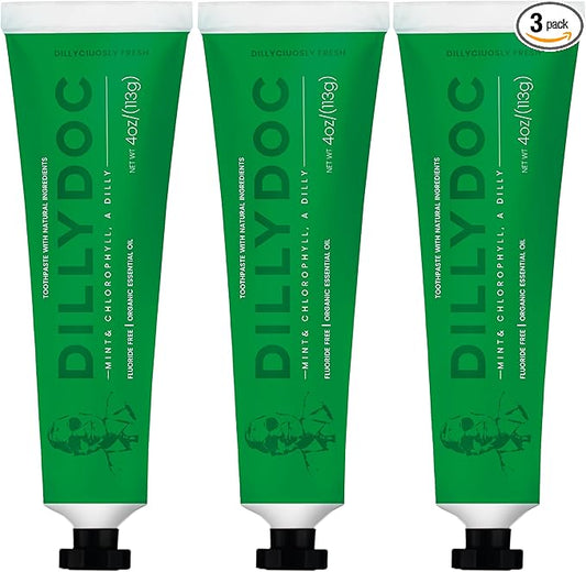 Fluoride-Free Mint Toothpaste for Fresh Breath, Gentle on Teeth, Natural Ingredients, Eco-Friendly Bioplastic Tube, Sustainable Oral Care for Adults and Kids (3 Pack, Mint & Chlorophyll)