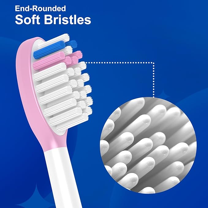 Kids-Replacement-Heads for-Philips-Sonicare,Toothbrush-Replacement-Heads Age 7+,Soft Bristles Replacement Toothbrush Heads for Children, Blue and Pink,10 Packs
