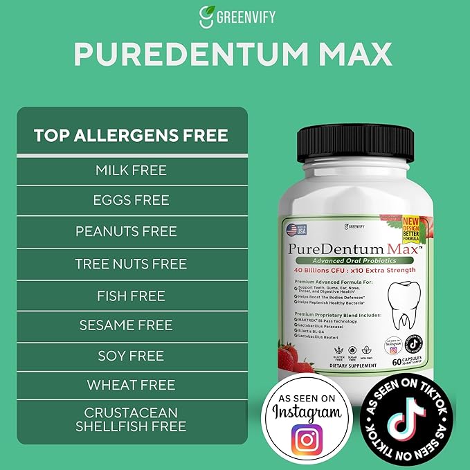 Puredentum Max for Gums and Teeth Health & Fresh Breath - 40 Billion CFU Advanced Oral Probiotics for Mouth Bad Breath, Capsule Supplement (15)