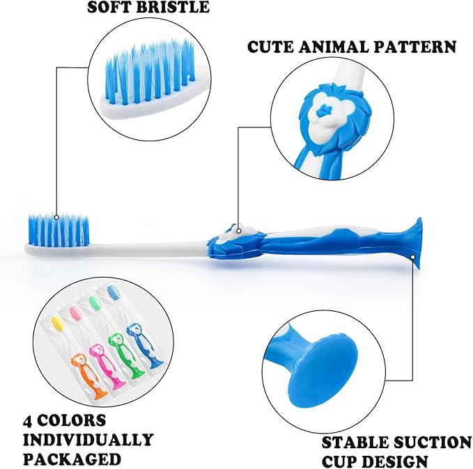 Disposable Toddler Toothbrush Pack of 60, Manual Suction Cup Bulk Toothbrushes Individually Wrapped Animal Toothbrush for Home, School, Camp, Daycare, Travel