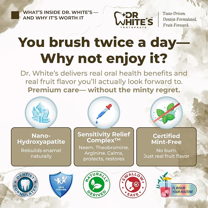 Dr. White’s Fruit by Design™ Line — Coconut Chill Fluoride-Free Nano-Hydroxyapatite Toothpaste, 3.5 oz | Mint-Free | Dentist-Formulated | Enamel-Identical Mineral Care