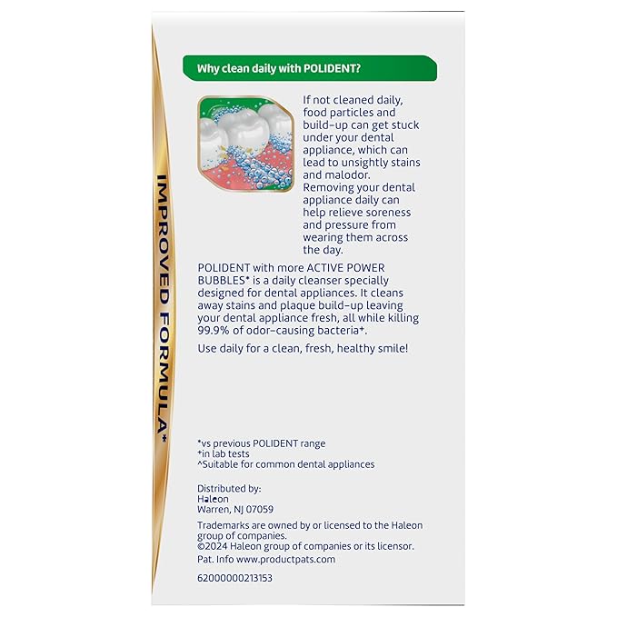 Polident Overnight Whitening Antibacterial Dental Appliance Cleanser Tablets, 90 Count (2 Pack)
