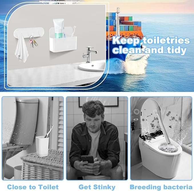 Magnetic Wall-Mounted Toothbrush Holder with Magnetic Hooks for Cruise ，Cruise Ship Essentials 2025- No Drilling Needed for Royal Caribbean & Alaska Cruise Ships, Caribbean Royal Must-Haves（White）