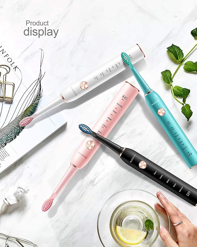 Teeth & Gums Care Electric Toothbrush, IPX7 Waterproof Sonicare 38000VPM, Fast Charge Long Last with Intelligent Time Reminder 5 Optional Modes Dupont Brush Heads, Travel, Indoor, Outdoor, Black