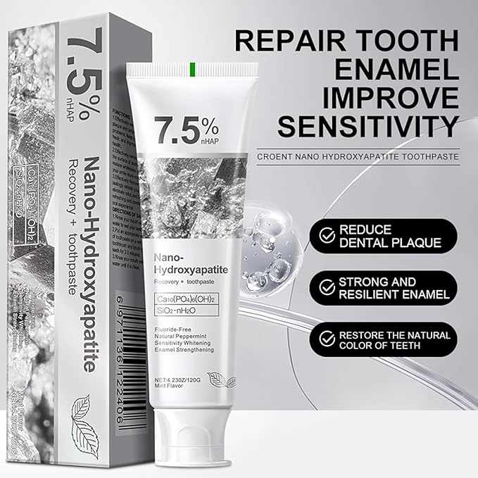 7.5% Hydroxyapatite ToothpasteAppropriate for Sensitive Teeth & Tooth Strengthening, Tooth Repair, Gentle Mint Fluoride-Free Formula for Daily Use (120g/4.23oz)