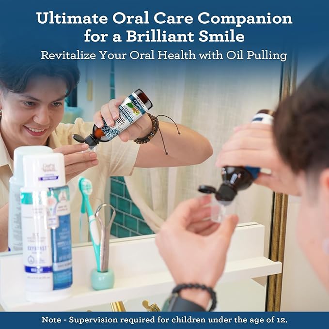 GuruNanda Advanced Oil Pulling Mouthwash for Enhanced Oral Care with Sesame & Oregano Oil, Promotes Deep Cleaning for Healthy Teeth & Gums, with Toothbrushes & Tongue Scrapers, Alcohol-Free, 3X8 Oz