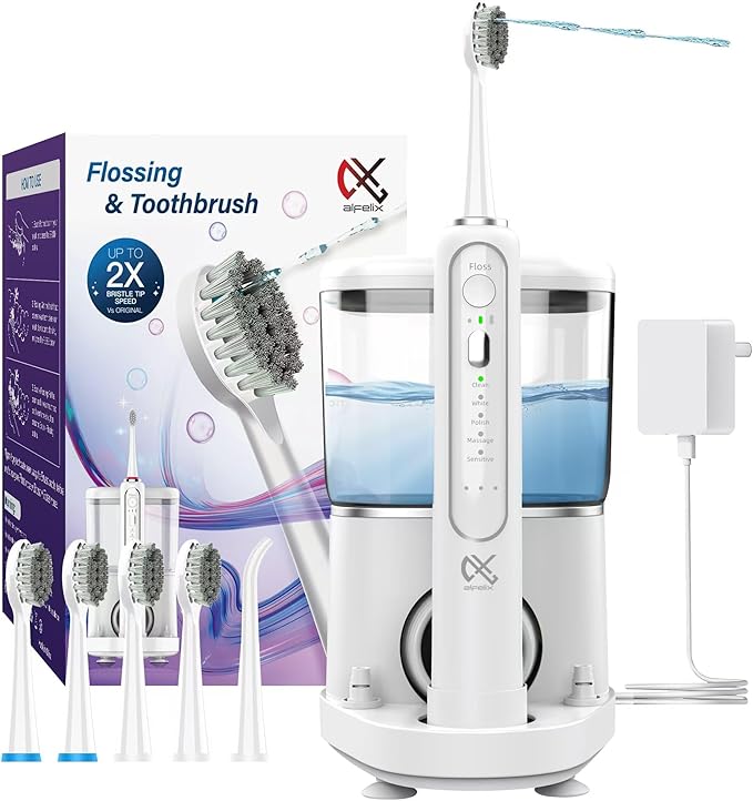 Professional Flossing Electric Toothbrush with Water Flosser, Water Flossers for Teeth 2 in 1 Toothbrush and Water Flosser Combo, Sonic Electric Toothbrush Cordless Flossing Brush (White)