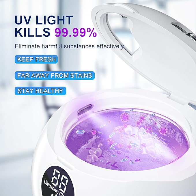 Retainer Cleaner Machine 45kHz Ultrasonic Dental Retainer Cleaner with 3 Modes and Digital Timer Mouth Guard for Retainer Clean, Denture Clean, Night Guard, Braces, Aligner, Jewelry 200ML (Off White)